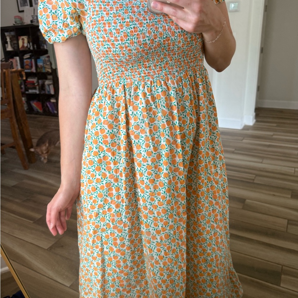 J. Crew Vibrant Orange and Green Midi Dress